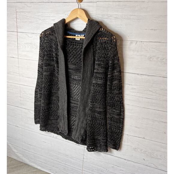 Roxy Sweater Womens Size Small Dark Gray Marled Open Knit Hoodie Cardigan - Picture 4 of 12